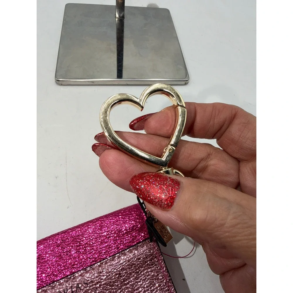 Victorias Secret Pink Glitter Envelope Card Case Red Lips Keychain Wallet